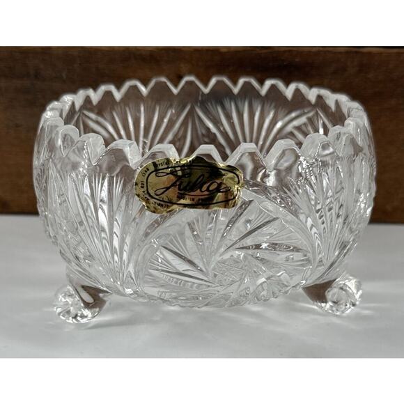 Candy Dish Crystal Julia Collection Etched Sawtooth Made in Poland 4.5” W x 3” T - Picture 1 of 12